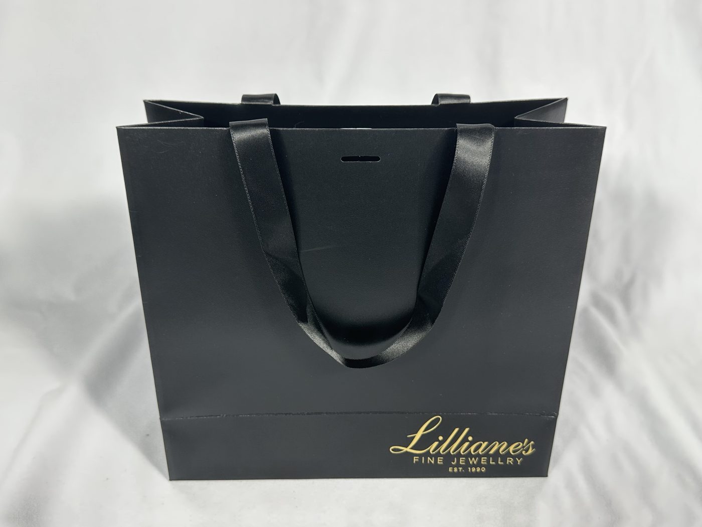 Elegant Black Ribbon Handle Gift Bag | Bags J001 View 1 HJLUXEPACK custom and luxury packaging provider