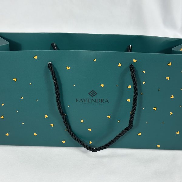 Modern Green Rope Handle Gift Bag with Heart Print | Paper Bag J006