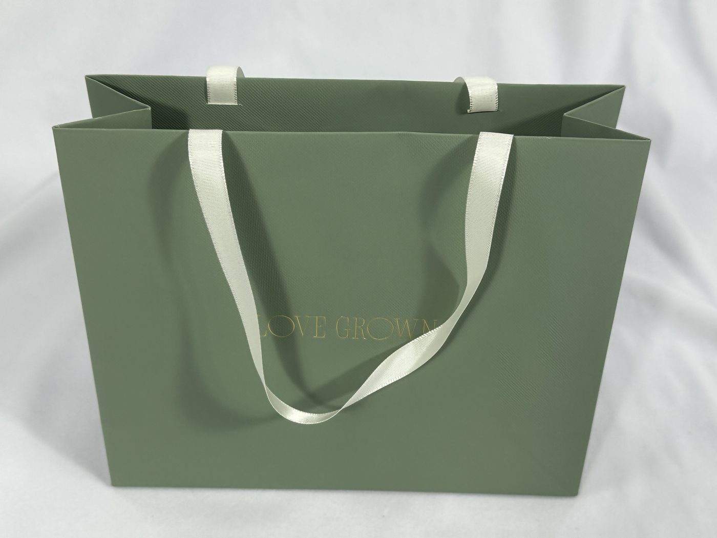 Sage Green Ribbon Handle Gift Bag | Paper Bag J006 | HJLUXEPACK custom and luxury packaging provider View 1